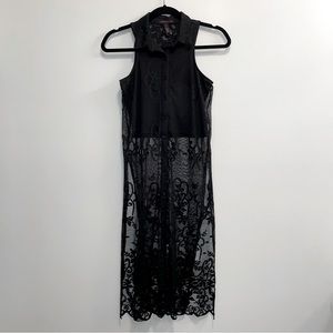 Material Girl Black Lace Long Button Down Polo Sleeveless Top Size XS
